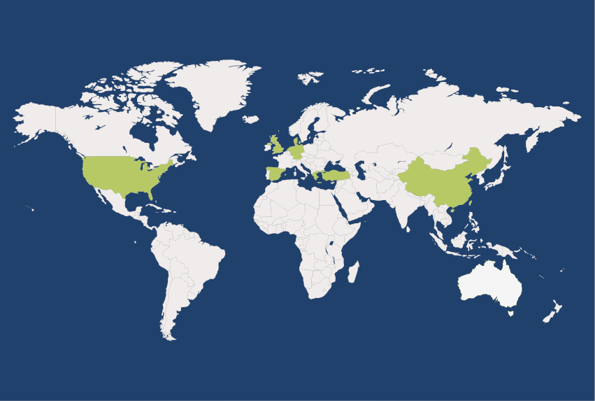 Mapamundi con los países donde Measnet tiene presencia